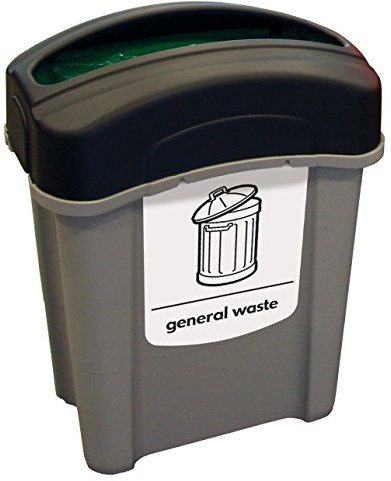 Glasdon Eco Nexus 60 General Waste Bin (Grey, Black Lid, White Sticker) – Compact 60-litre General Waste Container – Plastic Office Waste Bin with Choice of Lid Options (Open Top)