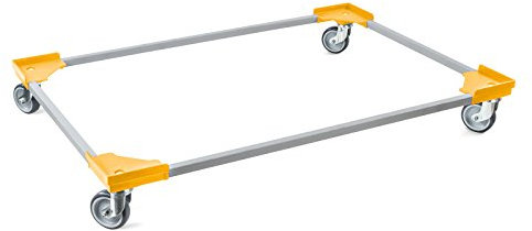 aidB Transportroller Variabel nicht unterteilt für Euroboxen mit 4 Gummilenkrollen, Gelb, 1200x800 mm, variabler Rollwagen zum Transport von Kisten, Praktischer Kistenroller