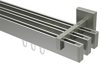 Interdeco eckige Innenlauf Gardinenstange Edelstahl Optik 3-läufig Typ 10212823, 320 cm