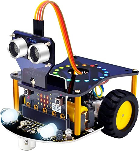 KEYESTUDIO BBC Microbit Roboter Kit Kompatibel mit Microbit V1, V2 (ohne Microbit-Board), mit Line Tracking Modul, Ultraschallsensor, Bluetooth-Modul, Programmierbare Learner für 14+ Jugendliche