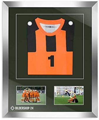 Bildershop-24 Bilderrahmen Trikotrahmen stabil RahmBig Silber Glanz 50 X 70 cm Rahmen für Trikots, Sport Shirts + Passepartout dunkel Grün