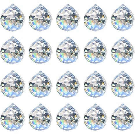 MerryNine 20Pack Kristallkugel 0.8/20mm Prisma Sonnenscheinfänger Regenbogen Anhänger Maker, hängende Kristalle Prismen für Fenster, für Feng Shui, für Geschenk (Clear)
