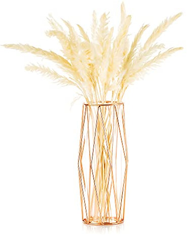 Vase Für Pampasgras, Glas Roségold Vase Hochbodenvase Mit Geometrischem Metallgestellständer, Knospenblumentopf Für Skandinavische Dekoration Für Schreibtischbürohochzeitsmittelstück, 27cm Hoch