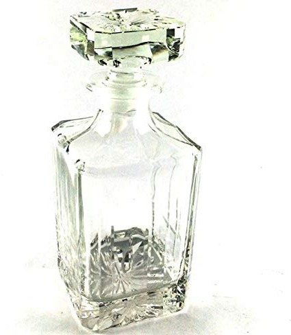 BOTTIGLIA LIQUORE PURO CRISTALLO BASE E TAPPO LAVORATI A TAGLIO DIAMANTE cm 10x10x22.