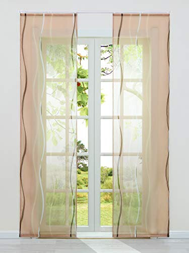 HeichkelL 2-TLG Voile Schiebegardine Flächenvorhänge mit Wellendruck Transparente Dekogardinen inkl. Klettband und Befestigungszubehör Sand 2X 57x145 cm