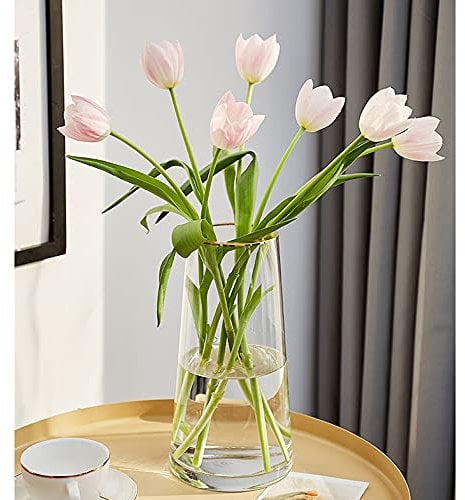 FUNSOBA Vase à Fleurs en Verre Transparent avec Ouverture dorée pour centres de Table, décoration de Maison, Mariage (1, Grand 13,2 x 25,1 cm)