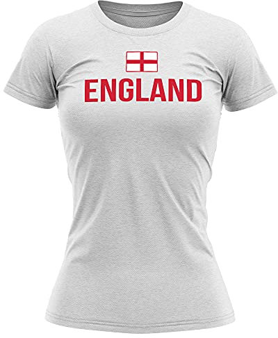Purple Print House England Football Shirt Womens - England Flag Football T Shirt - Football Country European English Tournament Gifts for Her - Unique Footy Top, S, White