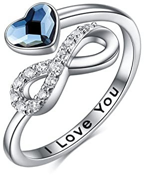 TOUPOP Unendlichkeit Ringe Für Damen 925 Sterling Silber Ringe Für Frauen Ich liebe dich Ring mit blauen Kristall Schmuck Geschenke Für Frauen Weißgold Überzogene Einstellbare Ring für Mädchen Mama