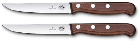 Victorinox WOOD Set de cuchillos para carne, 2 piezas, cuchillos muy afilados con filo recto, mango de madera de arce