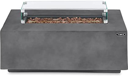 Tower T978528 Magna Rectangular Outdoor Gas Fire Pit, Durable Moisture Resistant Magnesium Oxide Construction, Smokeless Flame, Safety Guard and Automatic Shut-off, Weatherproof Cover Included, Grey