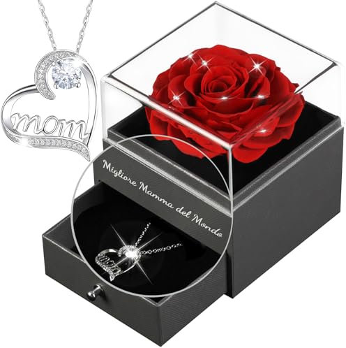 Yamonic, Migliore Mamma del Mondo, Regalo Festa, Rosa Eterna con Collana, Stabilizzata Vera per Compleanno