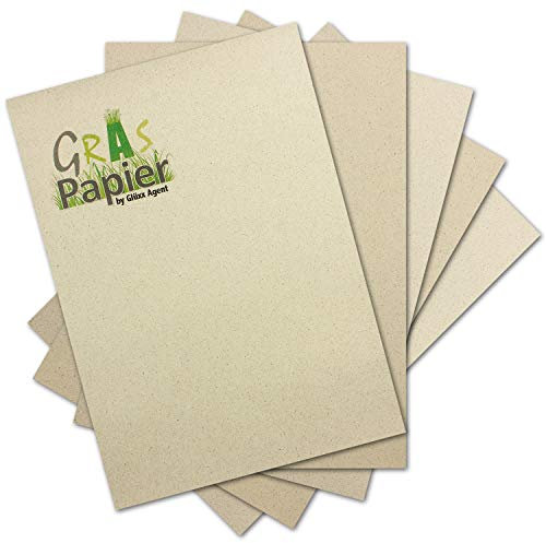 75x ÖKO Briefpapier aus Graspapier DIN A4 - Recycling Papier 120 g/m² - Umwelt Bastelpapier für Einladungen oder Menükarte - Glüxx Agent