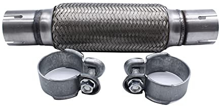 TAKPART Universal Flexrohr Reparaturrohr Hosenrohr Auspuff + 2 Schelle für 50 x 200mm/318 mm Silber