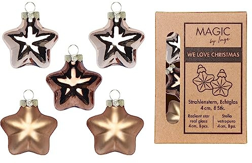 Christbaumschmuck Sterne Glas 4cm x 8 Stück in Kartonbox Weihnachtskugeln Set Elegant Lounge