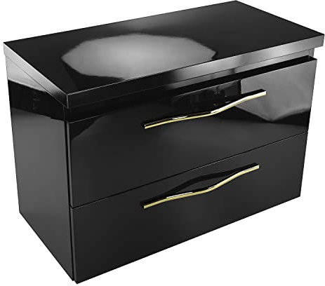 paplinskimoebel - Waschbeckenunterschrank mit Aufsatz 80 cm Breit Girona, Badezimmerschrank mit Aufsatz, Unterschrank für Aufsatzwaschbecken, Waschtischunterschrank Hochglanz - Schwarz/Schwarz