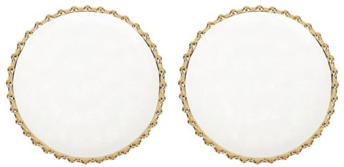 Hemoton 2pcs Ceramic White Plate with Gold Trim: Round Sushi Plates Dessert Salad Serving Tray European Porcelain Breakfast Dish Jewelry Tray for Kitchen