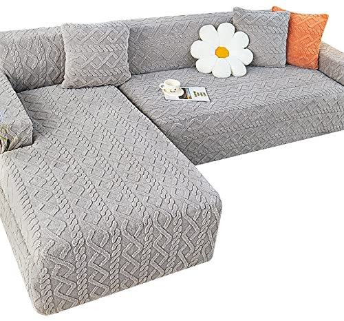 LEGBOX Sofa Überzug Ecksofa L Form Sofabezug Couchbezug Stretch Sofahusse L-Förmiges Couch Hussen für 1 2 3 4 Sitzer Stretch Eckcouch Bezug Sofabezüge (L-förmiges Ecksofa erfordert Zwei) (Gray 5)