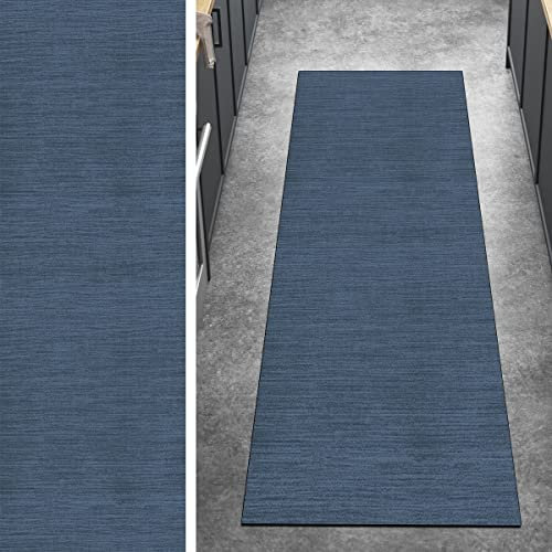 Ymural Teppich Läufer Flur rutschfest Modern Lang Teppichmatten 120x300CM Navy Blau Kücheläufer Meterware Teppichläufer Waschbar Kurzflor Polyester Korridor Schlafzimmer, Anpassbar Breite 40-120cm