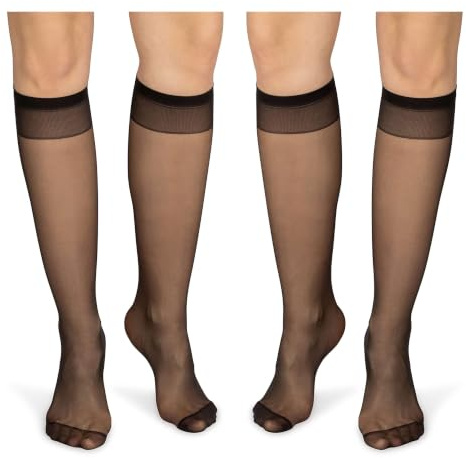 NOQ Medias hasta la rodilla para mujer, monocolor, 15 DEN, estilo casual, sin presión, semimate transparente, con parte superior cómoda, dos pares, talla única