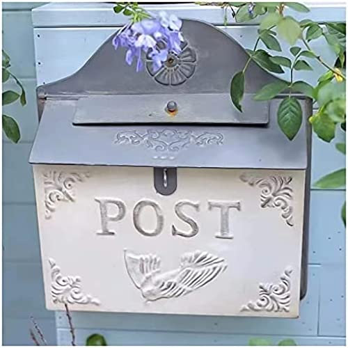 Vintage Briefkasten Mit Schloss Aus Gusseisen, Wandbriefkasten Aus Metall, Dekorativer Briefkasten Mit Schloss Für Den Außenbereich,Weiss,32x10x35cm,Constructive23