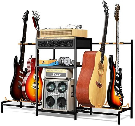 Guitar Stand Floor Adjustable Multiple Guitars, Multi Guitar Storage Rack for Acoustic, Electric Guitar, Bass, Guitar Amp Picks Accessories, Guitar Display Holder for Music Room Home Studio with