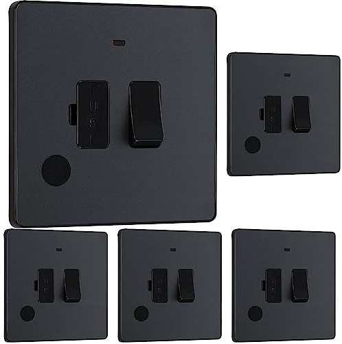 BG Electrical Evolve Fused Connection Unit with Power LED Indicator, 13A, Matt Grey (Pack of 5)
