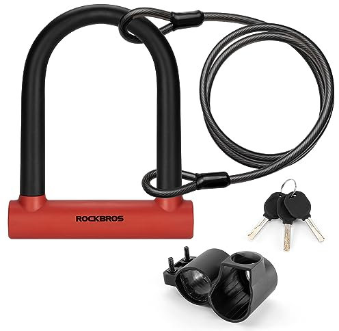 ROCKBROS Bicycle U-Lock with Mount U-Bike Lock Made of High-Strength Alloy Steel Lock for Bicycle, Motorcycle, E-Bike