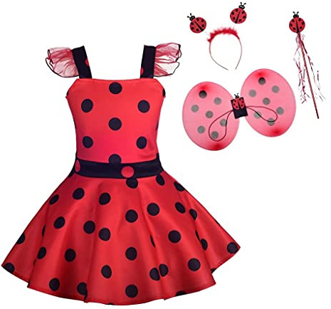 Lito Angels Kinder Mädchen Ladybug Marienkäfer Kleid Polka Dots Halloween Kostüm Geburtstagskleid Party Outfit