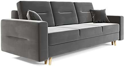 ALTDECOR Wohnzimmer Couch mit Schlaffunktion mit DL-Automatik, Polstercouch rückenecht gepolstert, ideal als Gästebett - BERGI - 234x95x90 cm Grau