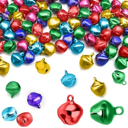 100 Pezzi Campanelli Natalizi 12mm, Campanellini Sonagli Piccoli, Campanelle Metallo, Mini Campanello per DIY Decora Natalizie e Festa, Creazione di Gioielli (Multicolore)