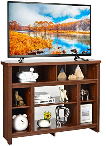 COSTWAY TV Stand for TVs up to 48, Wooden TV Cabinet Media Entertainment Center with Adjustable Shelves & Cable Manage Holes, Living Room TV Unit Console Table for 18 Electric Fireplace (Coffee)