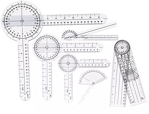 Medizinisches Goniometer Set, 6 Teile, PVC, Winkelmesser mit Fingerlineal und Knochenlineal, 6-12 Zoll, 180°-360°