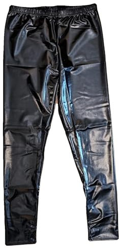 krautwear Damen Mädchen Leggings Leggins Metallic Glänzend Wet Look Latex Kunstleder Partylook (schwarz-LXL)