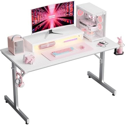 Bestier Kleiner Gaming-Schreibtisch 106,6 cm LED Computerschreibtisch mit Monitorständer, Gamer-Arbeitsstation mit Becherhalter & Headset-Haken für Home-Office, Schlafzimmer, kleine Räum