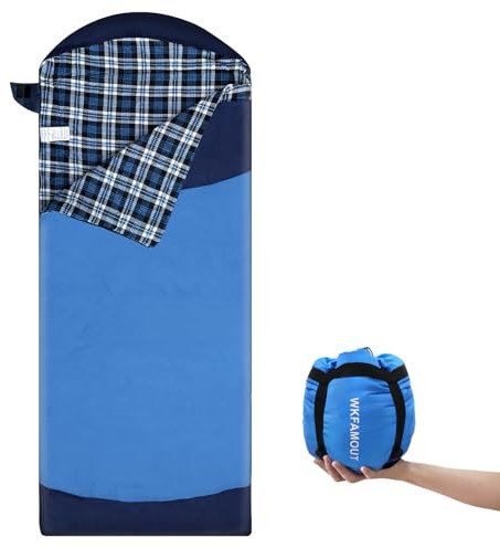 WKFAMOUT Ultralight Schlafsack Outdoor Flanell Schlafsäcke Kleines Packmaß Erwachsene Sommer Deckenschlafsack Maschinenwaschbarer für Camping Reise Wandern Garten Reise Blau