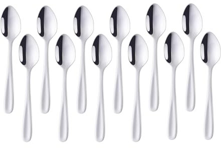 SBOMHS Teelöffel 12 stück aus Edelstahl Kaffeelöffel 13,5 CM kleine Löffel Espressolöffel Dessertlöffel Mini Teaspoons Metall Mokkalöffel (Silber)