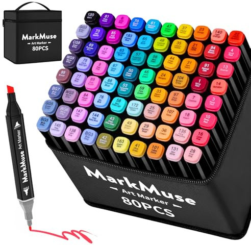 MarkMuse 80+2 Marker Stifte Set, Meißel & Feine Doppelspitze Alkohol Marker, 2 Sekunde Schnell Trocknende Art Filzstifte mit Anti-Seepage Abstandshaltern für Malerei, Design, Manga, Skizzieren