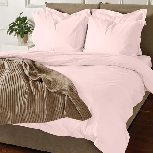 Pizuna Coton Luxueux Ensemble de Housses de Couette 200x200 cm 2 Personnes Rose Clair, Tissu de Satin de Coton à 800 Fils au Pouce carré Housse de Couette Respirante avec Fermeture à Boutons