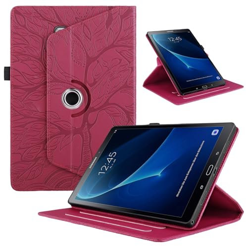 TEDTIKJT Funda para Samsung Galaxy Tab A 9.7 (SM-T550/SM-T555) Carcasa PU Cuero Protectora 360 Giratoria de ángulo Múltiple Soporte Función Flip Cover para Carcasa Galaxy Tab A 9.7, Rojo Árboles