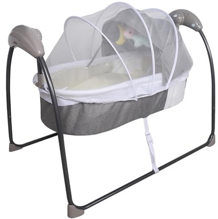 TaNeHaKi Elektrisches SchüTtelbett, Zusammenklappbare Swing Mit Fernbedienung Und LautstäRkeregulierung,Tragbares Babybett,Stubenwagen,Babywiege mit Matratze (Grau)