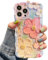 UEEBAI Case for iPhone 16 Pro Max - Colorful Retro Oil Painting Flower Case, Pretty Glossy Pattern Wave, Cute Sparkly Floral Curly Cover - Orange Yellow
