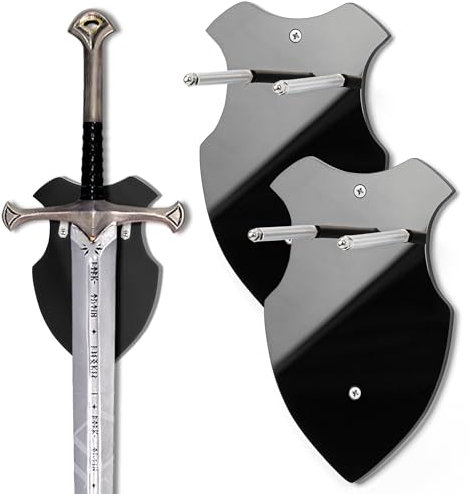Lesnala 2Pcs Sword wall mount Wall mounted sword rack Single sword wall mount vertical Wall mounted general sword rack for Sword Axe Anime SwordStand Vertical Display and Decoration Sword Holder-Black