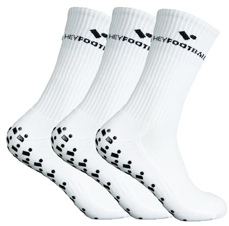HEYFOOTBALL - Premium Fußballsocken - 3 Paar - Weiß - Größe 39-46 - Rutschfeste Fußball Socken, Atmungsaktive Grip Sportsocken, Anti-Rutsch Fussball Socken
