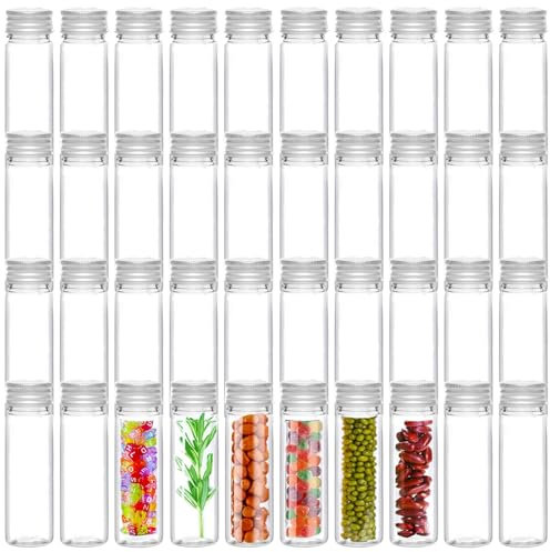 Tkxjry 40 Stück 20ml kleine Glasflasche Glas, Klare Flüssigkeitsprobe Fläschchen, Transparent Reagenzglas mit Schraubverschluss, Transparent Kleine Flaschen, für Blumenvase Beads Süßigkeiten