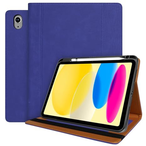 World biz Lederhülle für iPad der 10. Generation, 27,7 cm (10,9 Zoll), Modell 2022, Premium-Leder-Business-Hülle mit Tasche und Stifthalter, automatischer Schlaf-/Wachmodell, iPad 10. Generation 27,7