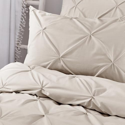 Serene Bettbezug mit natürlichen Diamanten, Biesen, Super-King-Size-Bett (260 x 220 cm), weiche Haptik, Mikrofaser, Luxus-Bettwäsche, Quetschfalten-Bettbezug in Natur, gepuckte Bettdecke