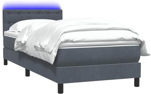 vidaXL Boxspringbett mit Matratze Dunkelgrau 80x220 cm Samt, Bett, Bettrahmen, Einzelbett, Schlafzimmermöbel, Lattenrost, Samtbett, Polsterbett
