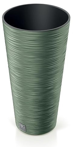 B2C Round FURU Style Look Textured Planter Tall Flower Plant Pot Indoor Outdoor Garden Decor Modern Elegant Patio Home (Earth Green, 300mm - 12)