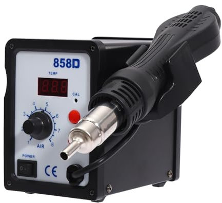858D Heißluftlötstation, 700W Entlötstation mit 3 Luftdüsen- Digitalanzeige 100-450 ℃, Heißluft Löten für Schule Labor Hobbylöten, Professioneller und Hobbybastler