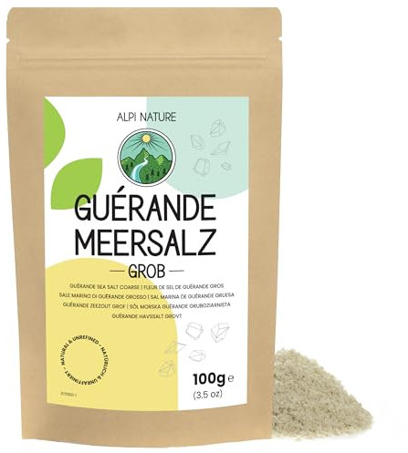Alpi Nature Sale Fleur de Sel de Guerande Grosso 100g, Sale marino di Guérande PGI <6mm per Cucinare e Grigliare